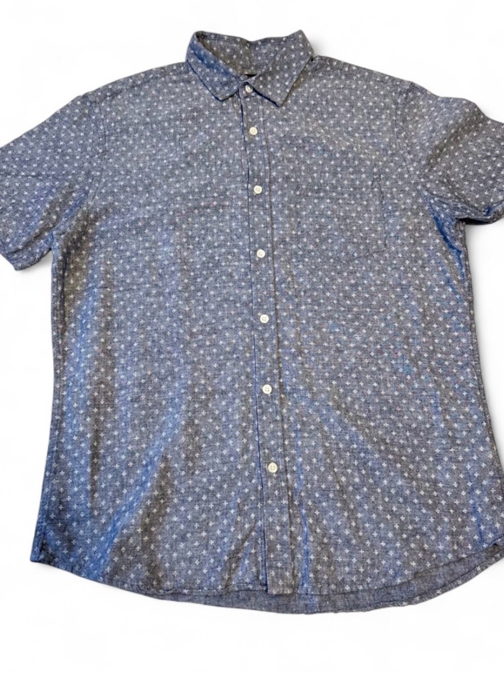 Banana Republic Linen Slim Fit Short-Sleeve Casual Button-Down Shirt - L in Blue